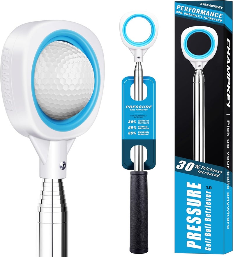 Champkey Pressure Golf Ball Retriever Performance Version - Thicken Stainless Steel Shaft with Rubber Grip Golf Retriever - Available in 9Ft / 12Ft / 14.5Ft / 16.3Ft - Image 1